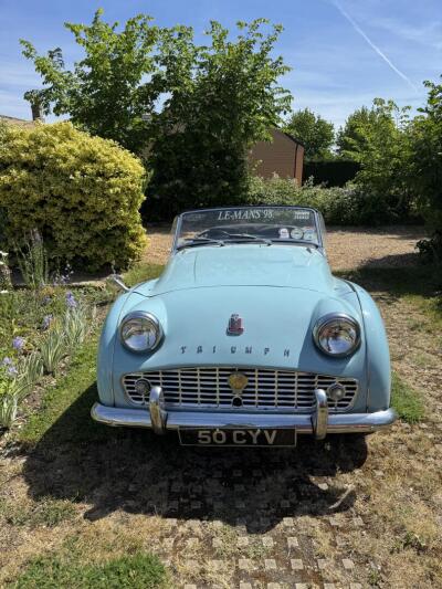1959 TR3A in stunning powder blue.