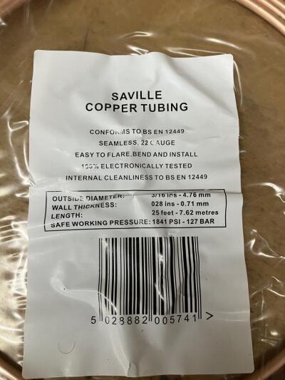 25 feet of Copper brake pipe tubing