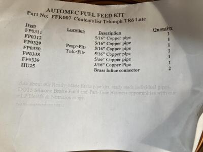 Automec Fuel Feed Kit For TR6 (Kit No. FFK007)