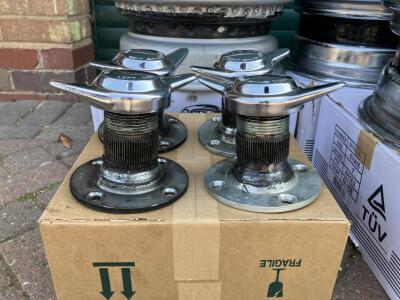 MWS wire wheels for TR6. 4 chrome 6” wide and 1 x silver 5.5”