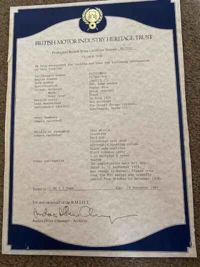 Original UK TR3A with heritage certificate