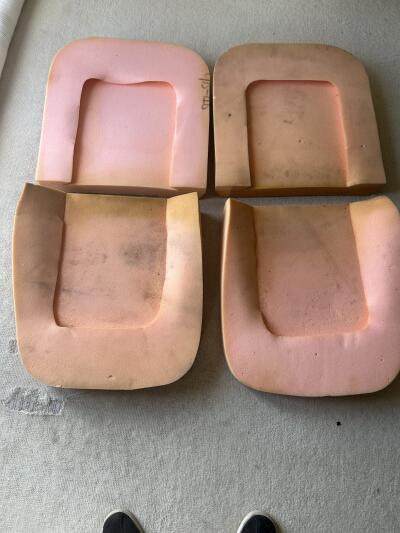 TR4A pair of black with white piping leather seat covers with foam & backboards