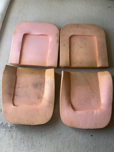 TR4A pair of black with white piping leather seat covers with foam & backboards