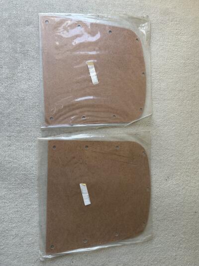 TR4A pair of black with white piping leather seat covers with foam & backboards