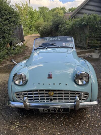 1959 TR3A in stunning powder blue.