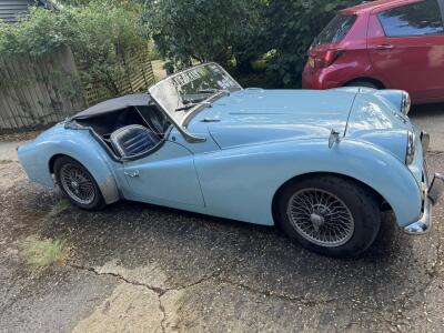 1959 TR3A in stunning powder blue.