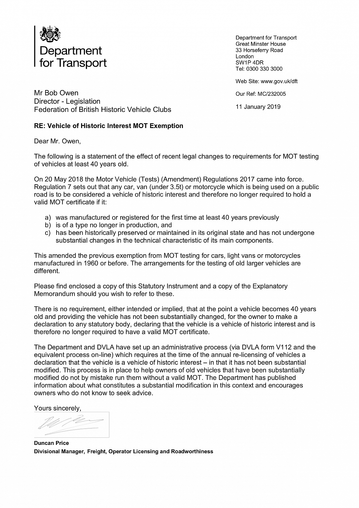 FBHVC letter from DVLA