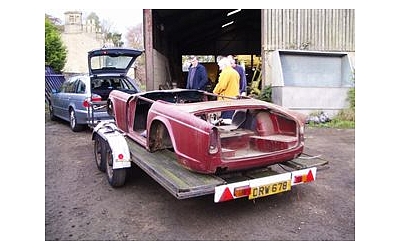 Daves Rally TR4, a ground up rebuild. New 'Old' Shell on its way to its new home