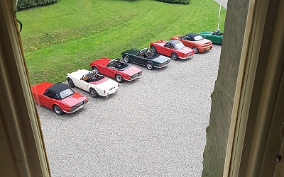 Cars neatly arranged at Abbey-Cwm-Hir