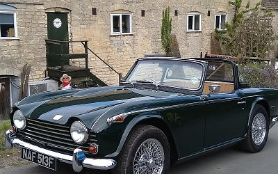 Martin and Margaret Brown's immaculate TR5 on an essential shopping mission to Uley Brewery