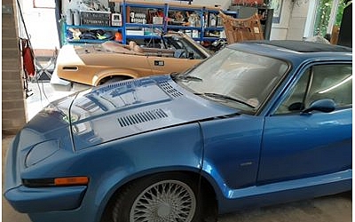 Steve Redway's growling Grinnall and Caroline's TR7 on charge and ready for action....and this year's winner of the most coveted garage award!