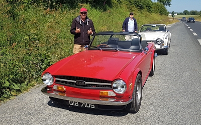 Paul with his TR6 and Steve with his TR5 on the way to St. Goueno.