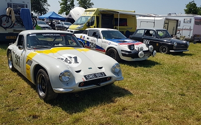 Hanks' TVR with TR6 engine and Darrel’s TR7 V8 a 70’s rally car.