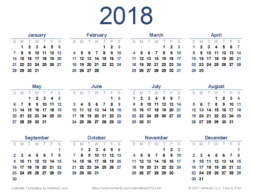 Events Calendar 2018